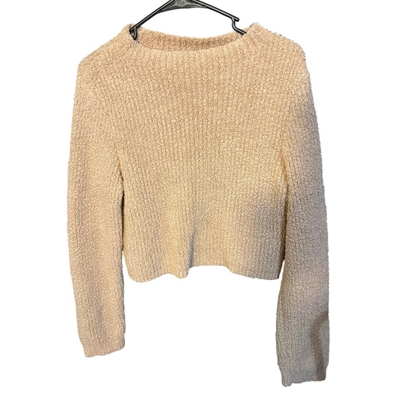 aerie Sweaters - Aerie Tan Beige Cropped Teddy Popcorn Knit Crewneck Sweater Womens Size Medium